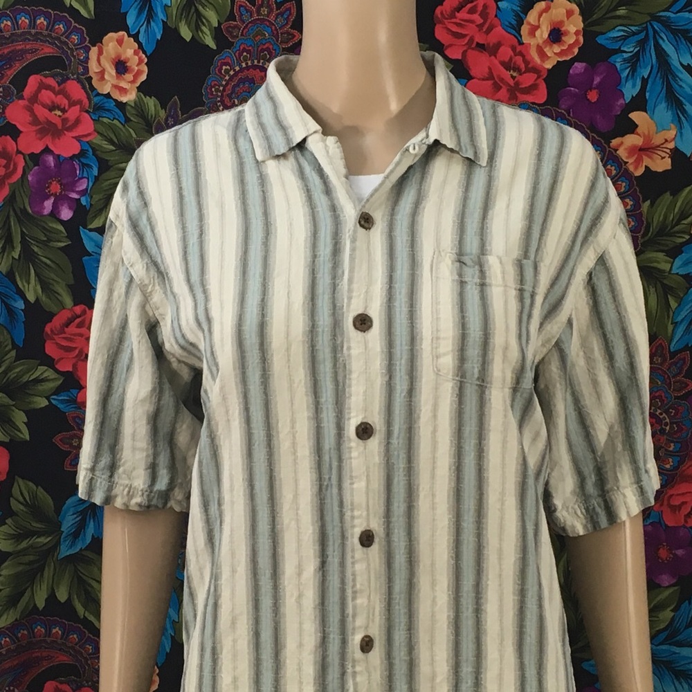 Men’s Tommy Bahama Shirt Casual Pocket Tee striped men’s size medium button top